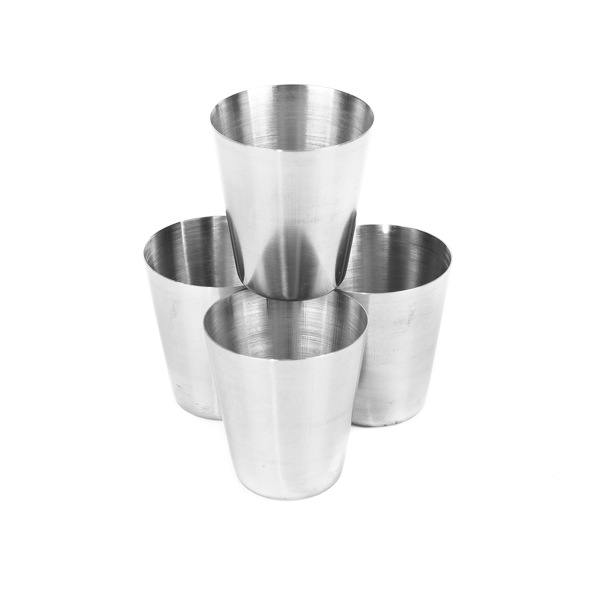 Stainless steel drinking cup in black case 4 pcs 30 ml silver