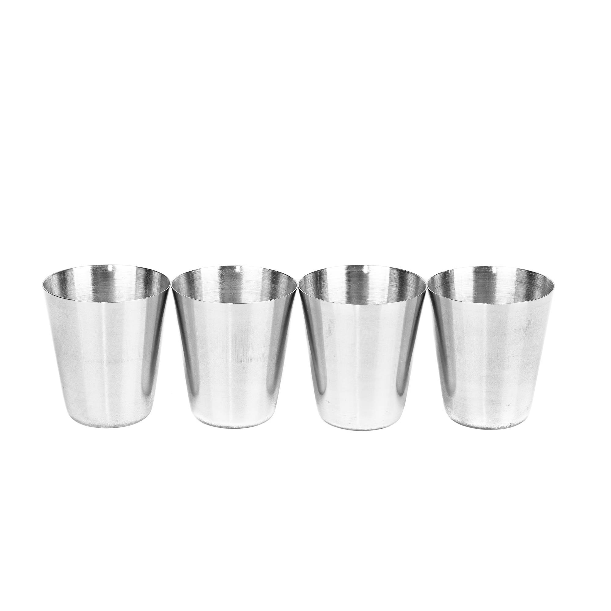 Stainless steel drinking cup in black case 4 pcs 30 ml silver