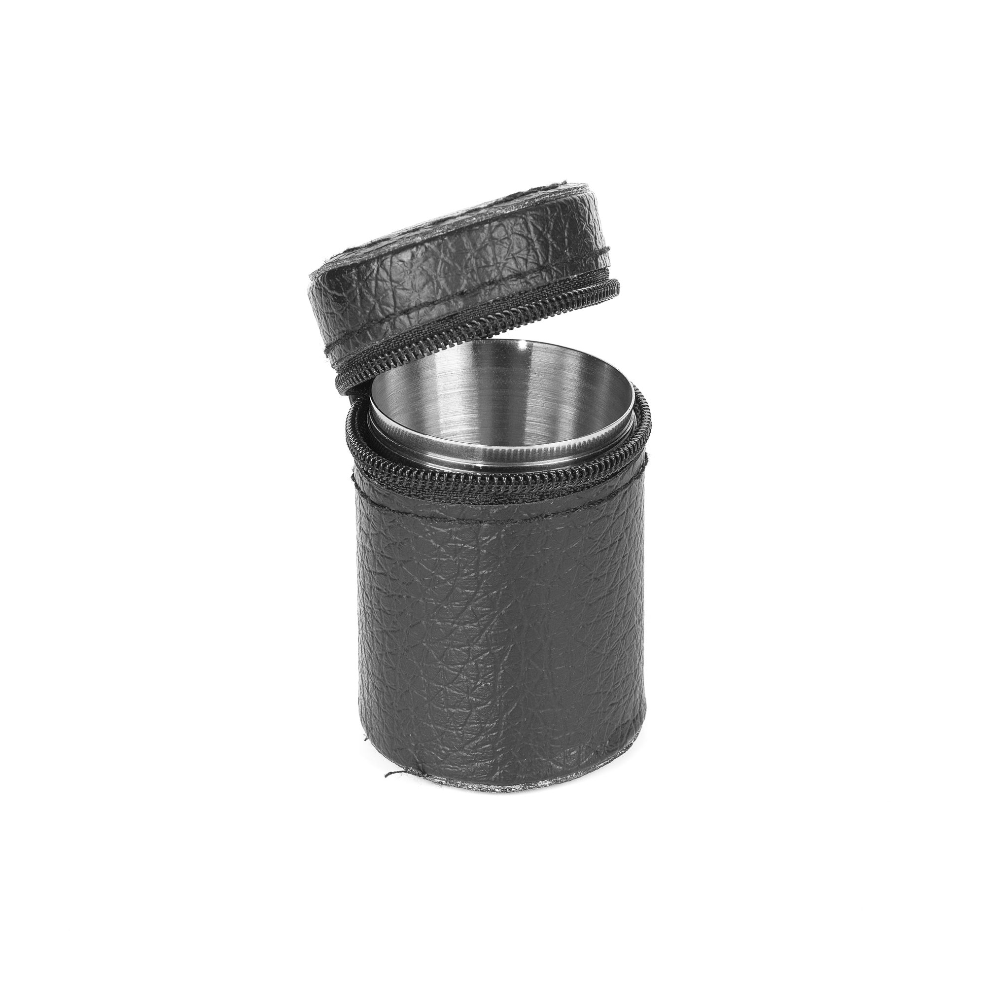 Stainless steel drinking cup in black case 4 pcs 30 ml silver