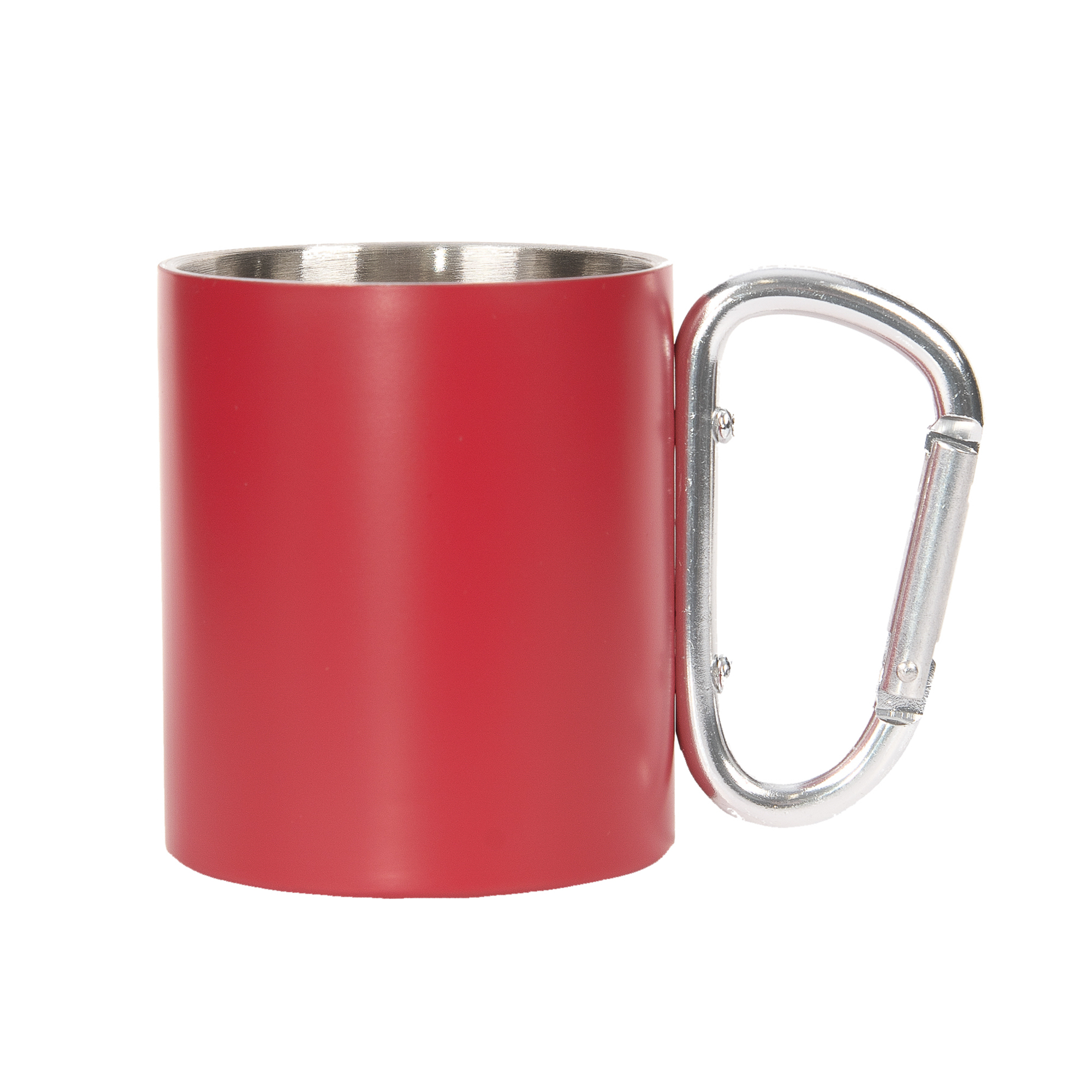 kubek-metalowy-czerwony-oczko-1-2 MILANO Mug with carabiner handle 190 ml red