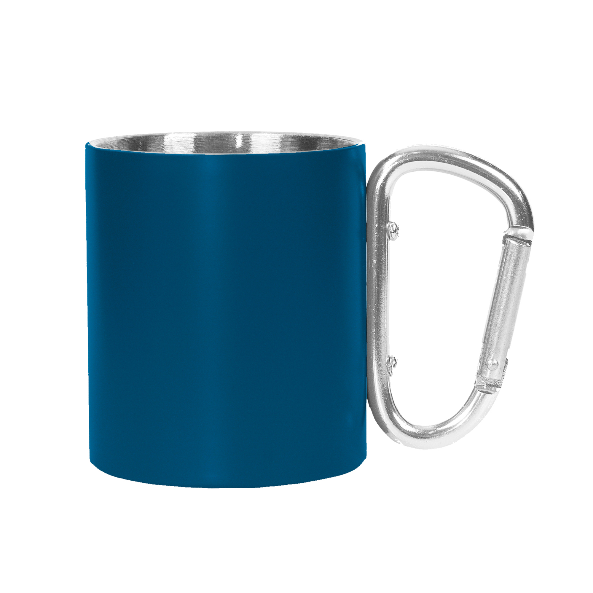 kubek-metalowy-niebieski-oczko-1-2 MILANO Mug with carabiner handle 190 ml navy blue