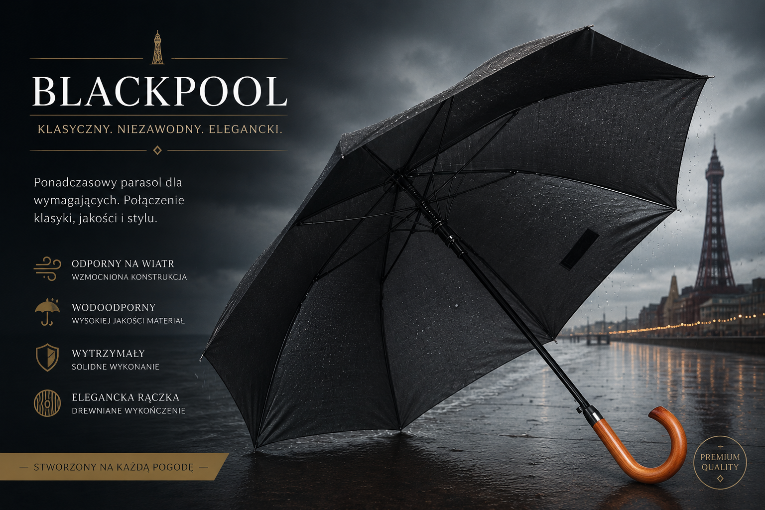 BLACKPOOL 8 panel umbrella with cover black